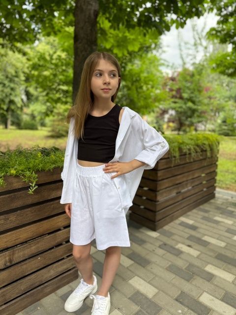Enia.kids Костюм "Сорочка & Шорти" KSLN0121WH, 128, білий KSLN0121WH фото