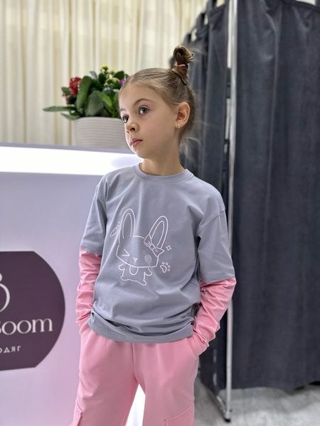 Enia.kids Лонгслів PR "Персонаж" LSKL0321LGY, 122, світло-сірий/рожевий LSKL0321LGY фото